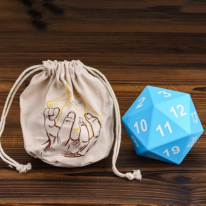 Large Foam D20 Dice, 80mm D20 DND Spindown 20 Sided Dice D&D Polyhedral with Drawstring Bag for Role Playing Games (Blue)