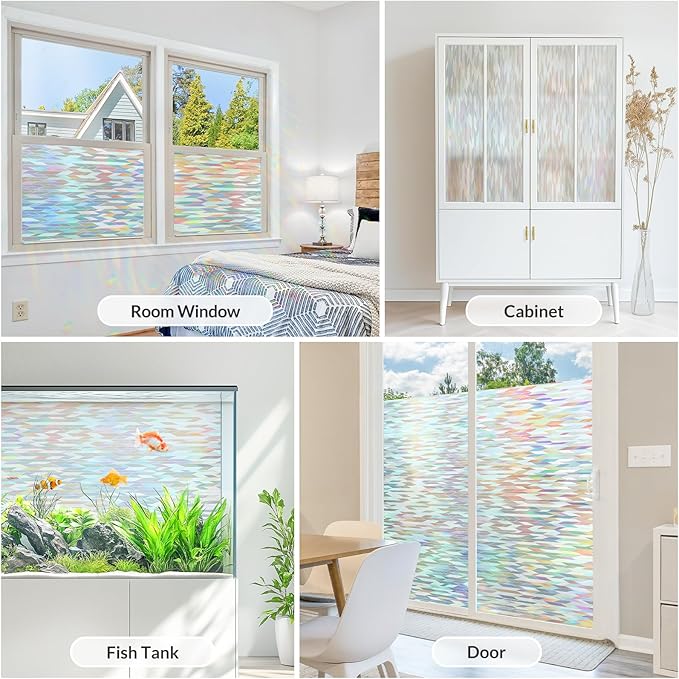 rabbitgoo Window Privacy Film with Installation Tools, Stained Glass Window Film Rainbow Prism Decorative Glass Clings for Home Decor, Static Cling Covering Sun Blocking, 23.6" x 78.7"