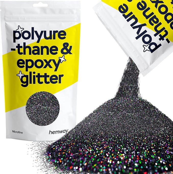 Hemway Polyurethane & Epoxy Resin Glitter 100g / 3.5oz Metallic Crystal Flake Additive for Flooring Jewelry Tumblers Glass Pigment - Microfine (1/256" 0.004" 0.1mm) - Black Holographic