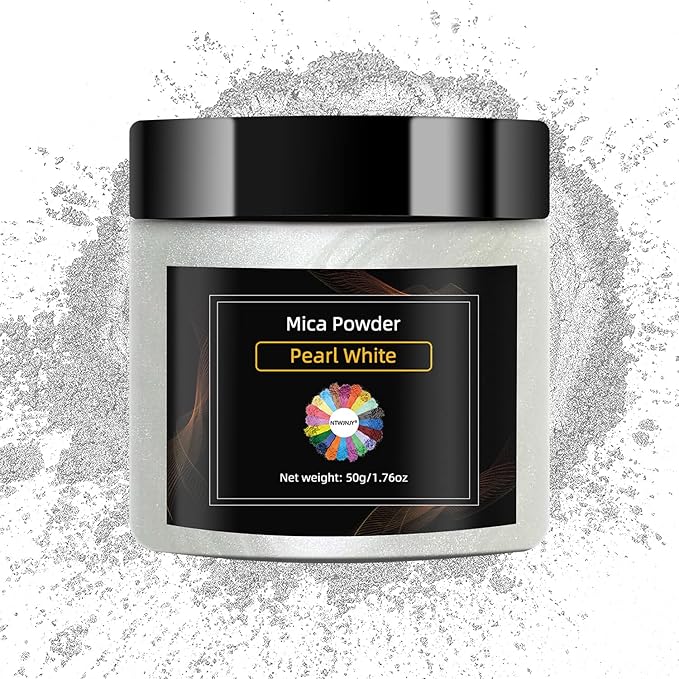 Pearl White Mica Powder for Epoxy Resin，Natural Shimmer Mica Powder Used for Coloring Resin Artwork, car Spray Paint, Candles, soap, Eye Shadow, Lip Gloss, Nail Polish(50g/1.7oz)