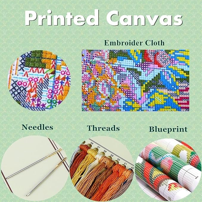 Joyhoor Cross Stitch Kits for Beginners Stamped Cross-Stitch Supplies Needlework preprint Embroidery Kits for Adults DIY Needlepoint Kits Embroidery Patterns 11CT-Street Eiffel Tower 18x18 inchs
