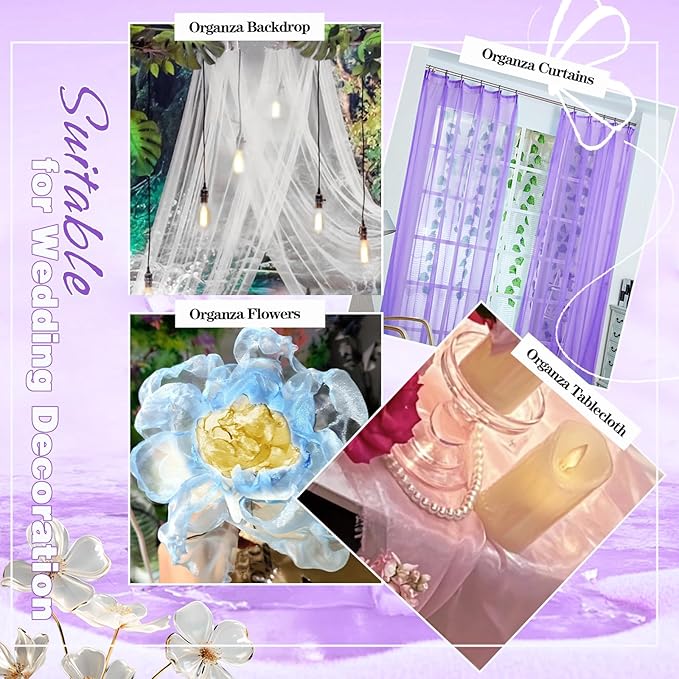 VACVELT Sheer Organza Fabric by The Yard, 60 Inch Wide Light Purple Organza Fabric Bolt Bridal Sheer Tulle Fabric, Silk Organza Fabric Roll for Wedding Party Decorations Backdrop Curtain (2 Yards)