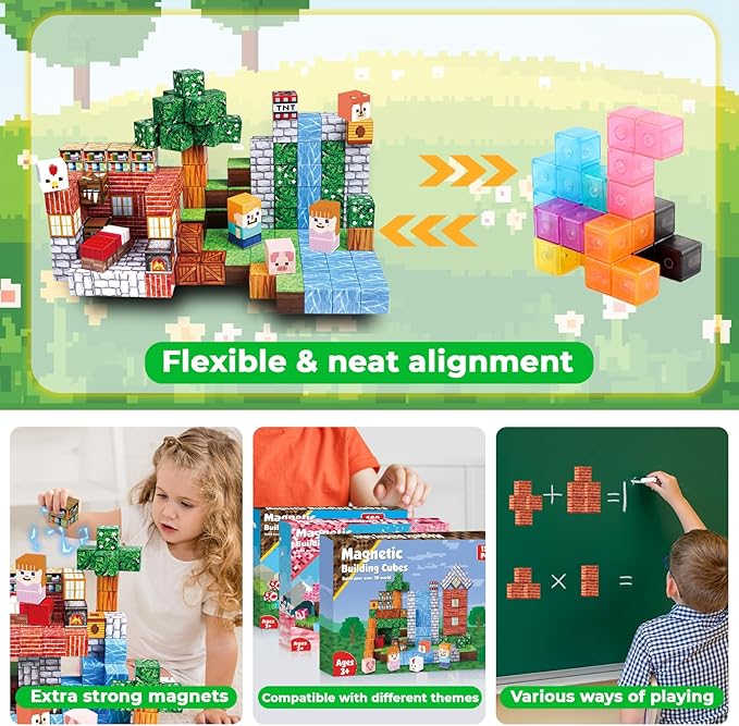 Goody King Magnetic Blocks|150PCS Magnetic Building Blocks Set, Stacking Magnets for Kids, Sensory Toy for STEM Learning Toys for Kids 3+ Boys and Girls Christmas Birthday Easter Gifts