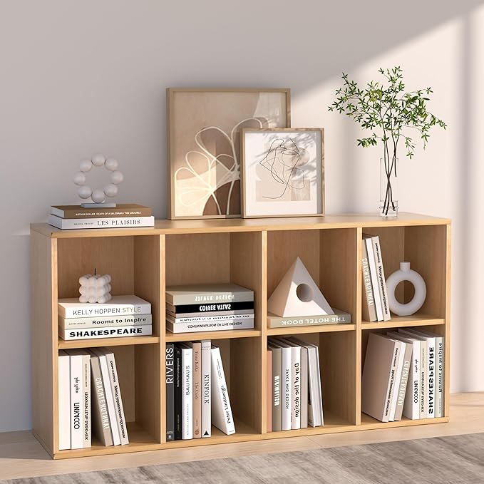 Wooden 8 Cube Storage Organizer with Closed Back Panel, Cube Shelf Heavy Duty Cubby Storage Organizer with Compartments for Living,Display Shelf,Bookshelf Furniture (Oak, 8-Cube)