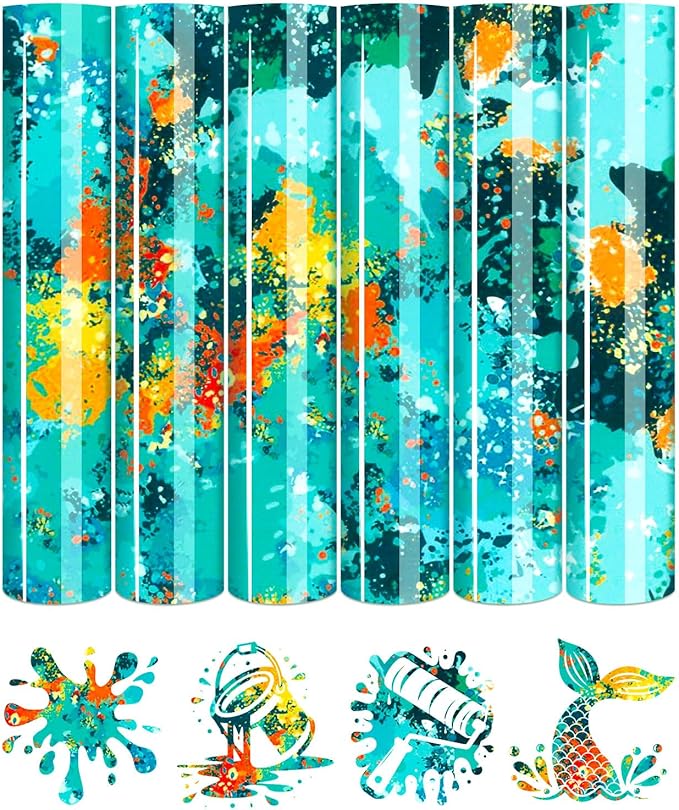 Tintnut Blue Splatter Heat Transfer Vinyl - 6 Sheets 10"x12" Watercolor HTV Patterned HTV Iron On Vinyl for T-Shirts Hats Clothes, Compatible with Cricut & Silhouette Cameo