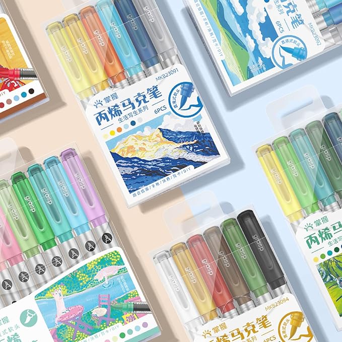 9 Color Acrylic Paint Markers, Brush Tip Acrylic Paint Pens With Visual Ink Window, Fabric Paint Markers for Clothes, Textile - High Coverage on Wood, Glass, Rock - DIY Art Supplies for Kids, Adults