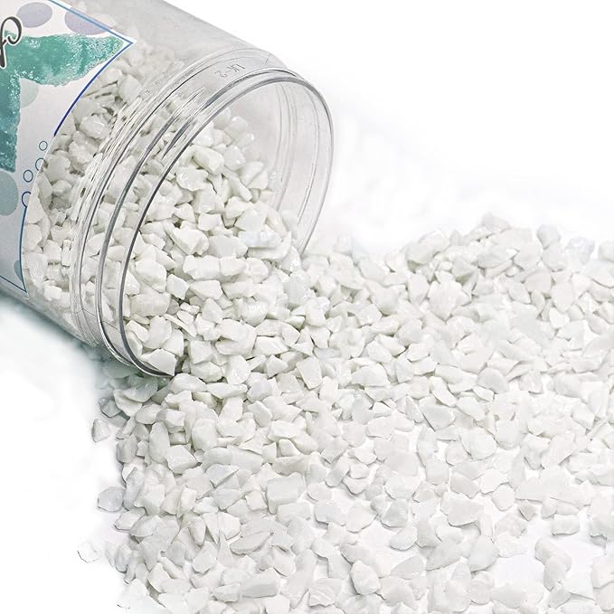 Crushed Glass for Resin Art - 3-6mm White Porcelain, 1.5lb | Broken Glass Pieces for Crafts, Vase Filler & Fire Pit Media | Decorative Stones