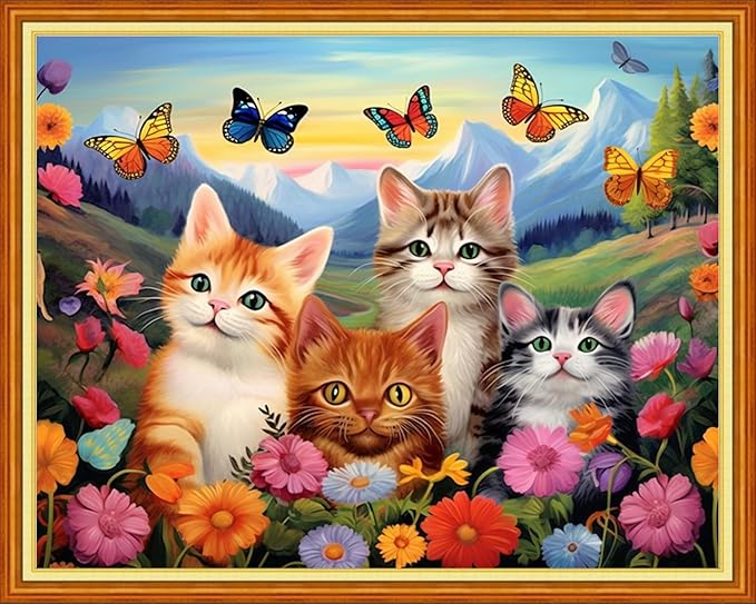 DMCVIVR Stamped Cross Stitch Kits for Adults Beginners Embroidery Kits 11CT Needlepoint Kits Cross Stitch Patterns Embroidery Patterns-Family of Cute Cats 16x20 inch