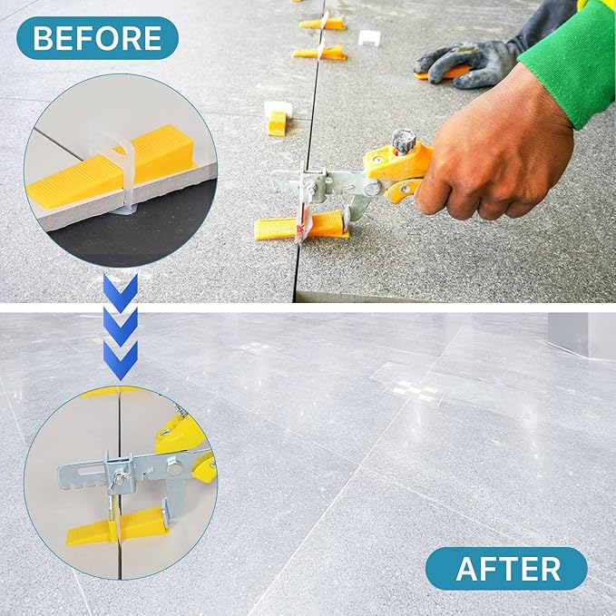 Tile Leveling System with Plier 600Pcs Piece Spacers Clips 200Pcs Piece Reusable Wedges and 1 Rubber Mallet Tile Tools Set for Stone Installation (1/32"(1.0 mm))