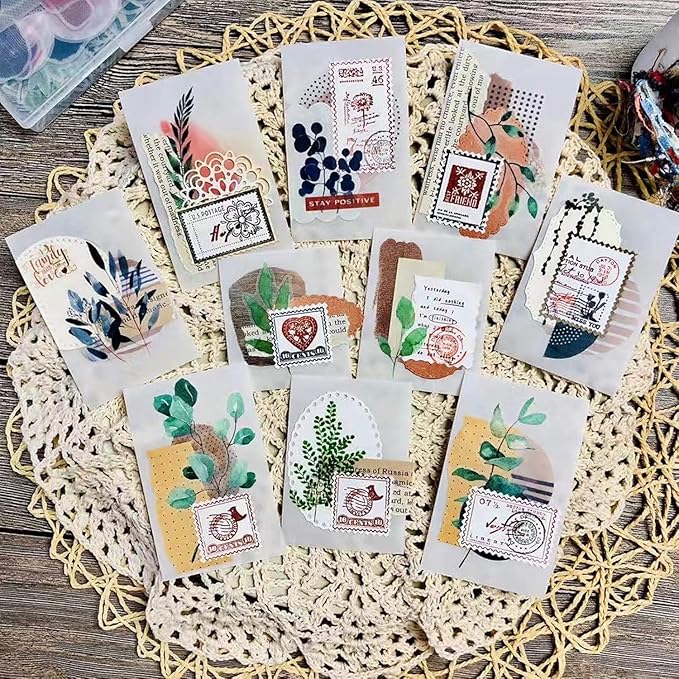 Vintage Vellum Stickers Floral Plants Elements Scrapbooking Supplies Flowers Botanic Natural Translucent Paper Self-Adhesive Junk-Journal Items (Eucalyptus)