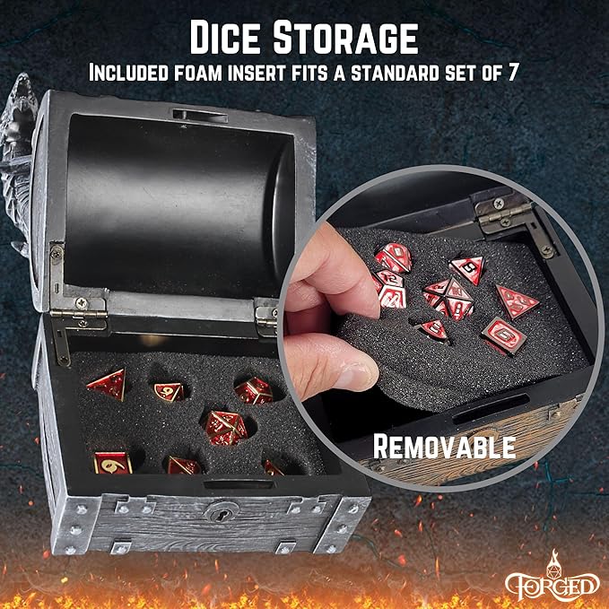 Forged Dice Co. Wyvern Dice Box with Lock and Key - Dragon Storage Chest Compatible with Dungeons and Dragons, D&D Miniatures, Dnd Accessories - Fits up to 4 Standard Polyhedral Sets - Black