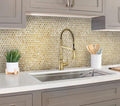 Box of 10 Glossy Gold Glass Penny Round Mosaic Tiles – 12.2" x 12.2" Mesh-Mounted Sheets, 10.34 Sq Ft, Not Peel & Stick - Kitchen Backsplash, Shower Wall, Bathroom, Fireplace, Interior Decor
