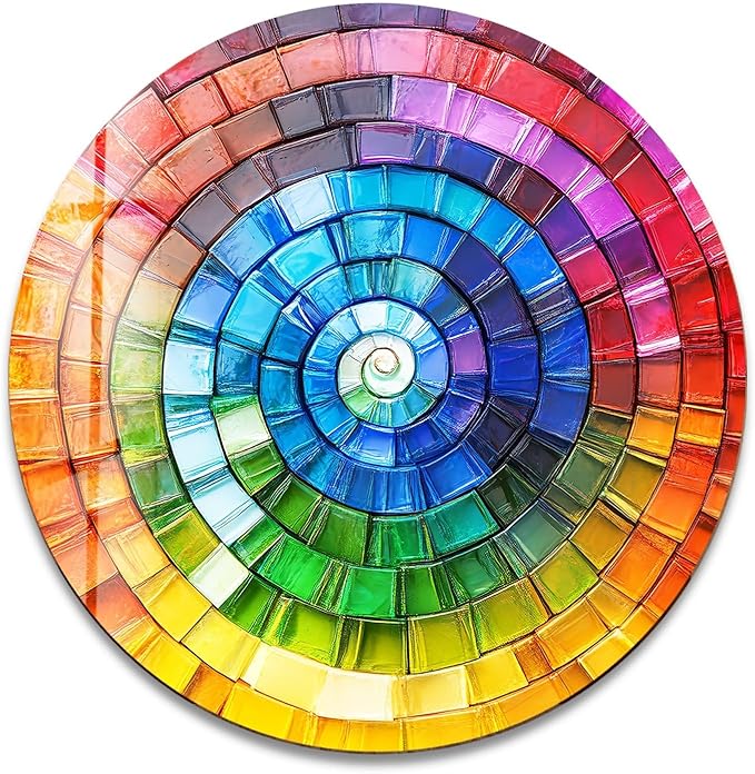My Photostation.com 24''(60cm) Diameter Radiant Spiral Spectrum Round Glass Wall Art Tempered Glass Printing Wall Decor Large Wall Art Wall Hangings