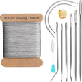 Repair Sewing Kit, Upholstery Needle and Thread Kit with 32 Yard Waxed Thread and 8 Pcs Heavy Duty Leather Needles for Hand Stitching, Canvas & Quilting - 0.55mm Round Waxed Cord Gray