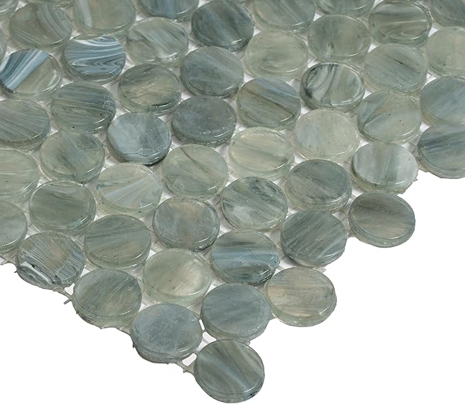 Mixed Gray Penny Round Mosaic Glass Tile – Sample Swatch- 4"x5" - Luxurious Design for Bathroom Walls, Kitchen Backsplash, Shower Walls - Elegant Wall Decor - NOT Peel and Stick Tile