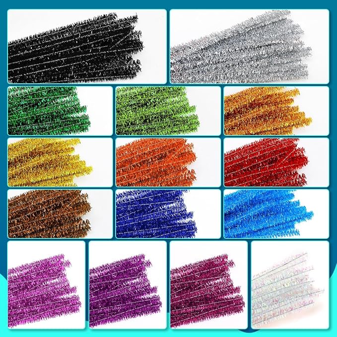 200pcs Pipe Cleaners, Pipe Cleaners for Crafts, Craft Supplies Multicolor Chenille Stems for Art&Craft Christmas DIY Projects(15colors,Glitter)
