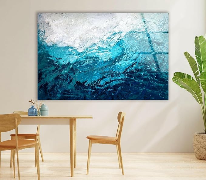 My Photostation.com 28Wx18H'' Blue Waves Abstract Glass Wall ArtTempered Glass Printing Wall Decor Large Wall Art Wall Hangings
