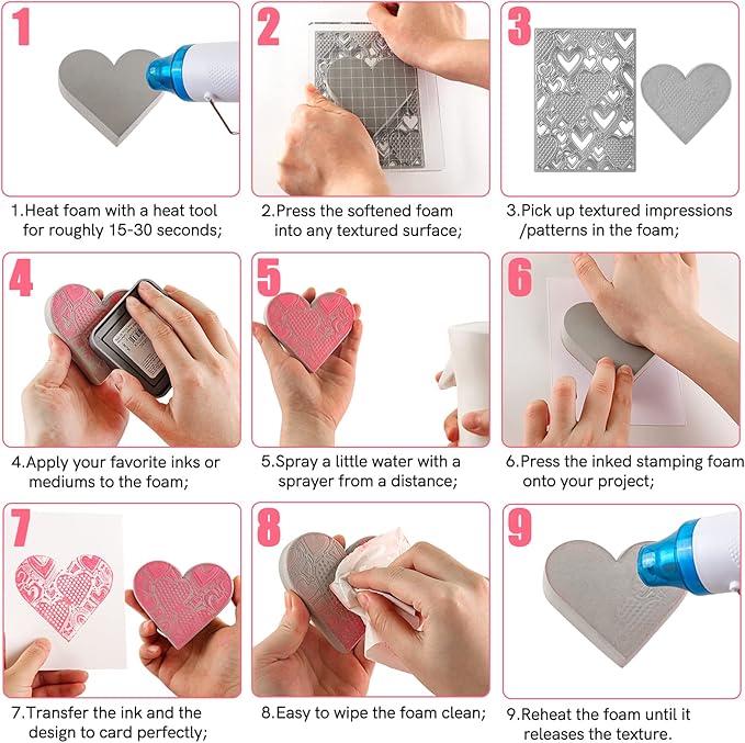 BAOFALI 2 Pcs Heart Cut Stamping Foam Grey Moldable Foam Stamps Plastic Dry Foam Stamp Pad Cut and Dry Foam Stamping Foam Block for Sculpture, Modeling, DIY Arts and Handicrafts Projects