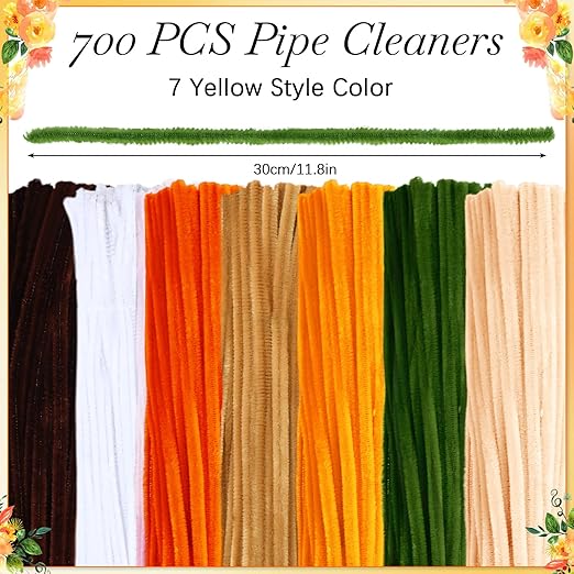 700 Pcs Halloween Fall Pipe Cleaners Craft Bulk Pastel Chenille Stems Flower DIY Gradient Colored Fluffy for School Classroom Thanksgiving Christmas Party Supplies(Yellow Theme)