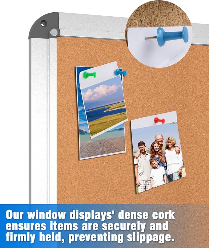 2 Pack 36"x24" Enclosed Bulletin Board, Lockable Weather-Resistant Aluminum Cork Noticeboard for School & Office, Silver Frame w/Cork