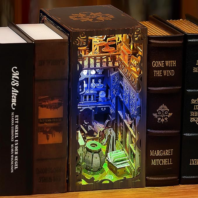 Book Nook Kits for Adults, Miniature House Dollhouse Kit for Teens, DIY Crafts for Adults, Bookshelf Decor Magic House with LED Light, Gifts for Family and Friends