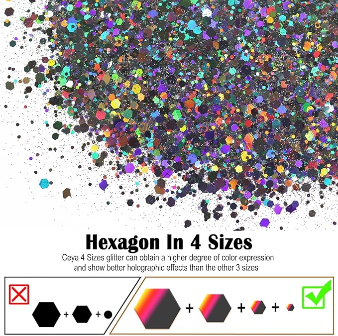 Ceya Holographic Chunky Glitter, 4.9oz/ 140g Silver Grey Craft Glitter Powder Mixed Chunky & Fine Flakes Iridescent Nail Sequins for Nail, Hair, Epoxy Resin, Tumblers, Slime, Painting, Festival Decor