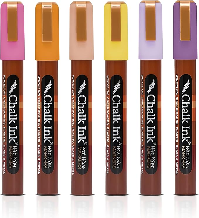 Chalk Ink Chisel Tip Wet Wipe Chalk Markers (Maui Sunset, 6mm, 6 Pack)