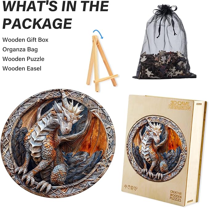 Wooden Puzzles for Adults, Wood Jigsaw Puzzle, Wooden Cave Dragon Puzzles, Family Puzzle Game (M-11.4 * 11.4in 200pcs)