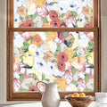 Window Privacy Film, Frosted Glass Decorative Static Cling, Removable Sun Blocking Vinyl Covering, Window Film for Home Kitchen Living Room Bathroom, Oil Painting Flowers, 17.5" x 78.7 "