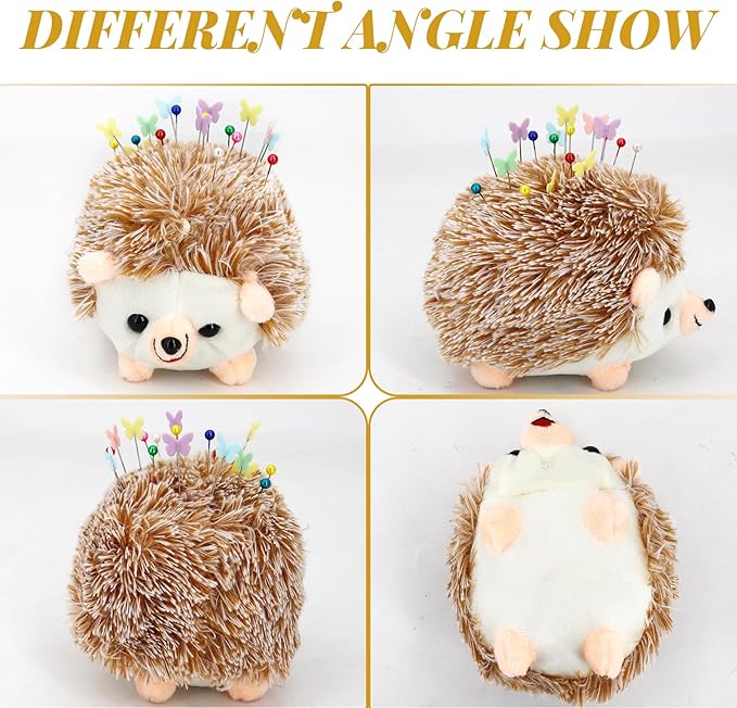 2 Hedgehog Sewing Pincushion with 200 Pieces Sewing Pins Set for Sewing DIY Projects Jewelry Decor Dressmaker