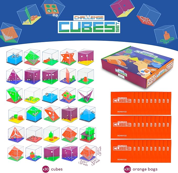 BONNYCO Brain Teaser Puzzles Cubes Kids Party Favors Pack 30 Pinata Goodie Bags Stuffers for Kids 3-5 4-8, Return Gifts for Birthday Party | Mini Puzzle Games, Classroom Prizes | Rewards Stocking
