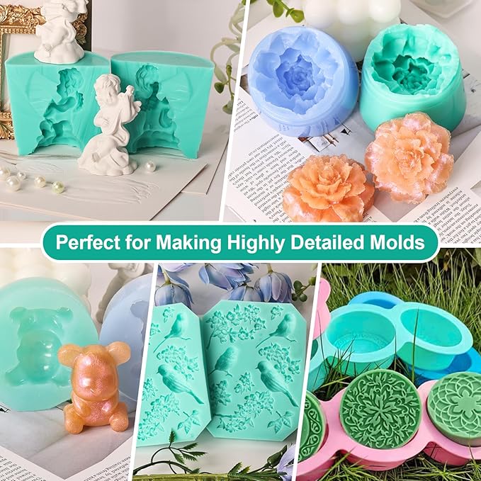 38 oz Liquid Silicone Mold Kit, 15A Rubber, 1:1 Volume Ratio, Jade Green - For Making Molds for Resin, Soap, Concrete, Wax
