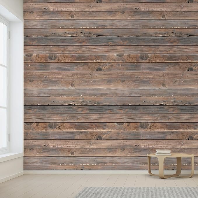 wall26 Wall Sticker/Wall Mural Horizontal Brown Vintage and Retro Wood Textured, Not Peel and Stick, Non-Woven Wallpaper Decorative for Bedroom, Living Room, Office - 108x144 inches