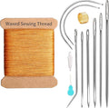 Repair Sewing Kit, Upholstery Needle and Thread Kit with 32 Yard Waxed Thread and 8 Pcs Heavy Duty Leather Needles for Hand Stitching, Canvas & Quilting - 0.55mm Round Waxed Cord Coffee