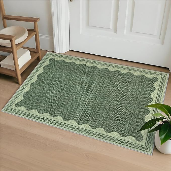 Scalloped Rug 2x3 Rugs for Entryway, Solid Grey Rug Small Area Rug Non Slip Scalloped Bath Mat, Washable Rugs Front Door Mat Indoor Entrance,Soft Girls Nursery Dorm Carpet for Bedroom Kitchen