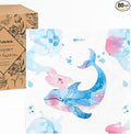 80 pcs Premium Designer Cocktail Beverage Napkins, 3-Ply 5 x 5-inches Disposable Napkin, Aqua Amore Dreams of Whale