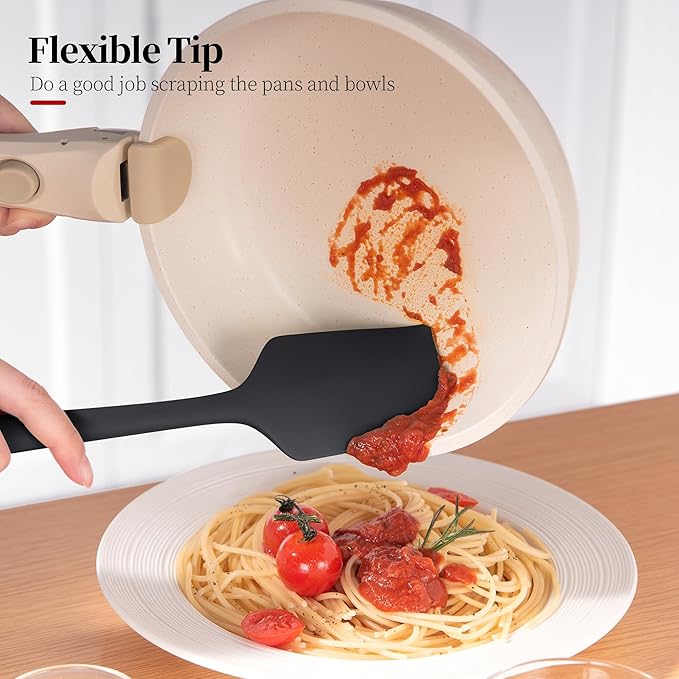 Silicone Flat Spoon Spatulas, Luxiwise 600ºF Heat Resistant Kitchen Baking Scraper Cooking Spoonula Non-Stick Dishwasher Safe for Seamless Mixing Folding Scraping Serving (Set of 2, Muticolor-1)