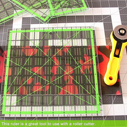 Quilting Rulers, Acrylic Quilt Ruler,4 Square Fabric Cutting Ruler (4.5"X4.5", 6"X6", 9.5"X9.5", 12.5"X12.5"), Quilting Templates with Non Slip Rings.