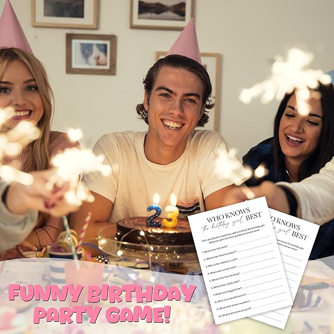 Birthday Party Games, Who Knows Her Best, 25 Pcs Card Set for Guests, Fun Birthday Game for Teen Adults – A05