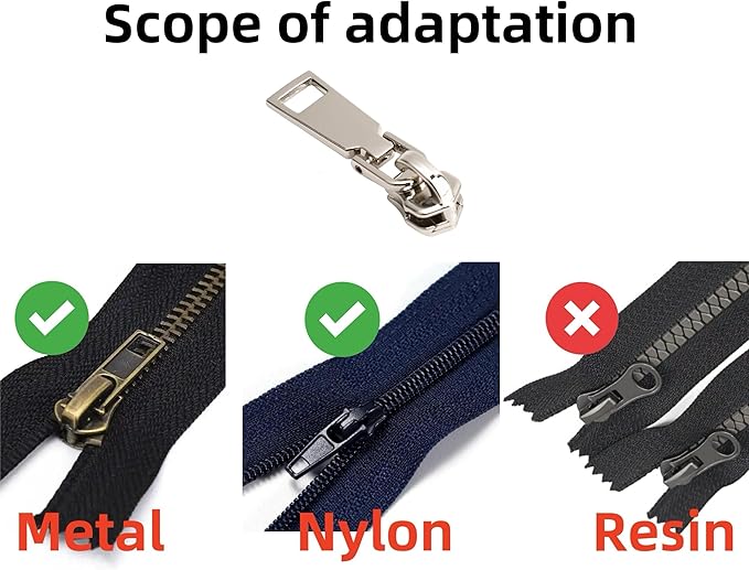 AKTIOIN Metal Zipper Repair Kit for Jackets, Luggage, Bags, Backpack, No Sewing Required Detachable Zip Heads Zipper Pull Replacement (Silver, #5)