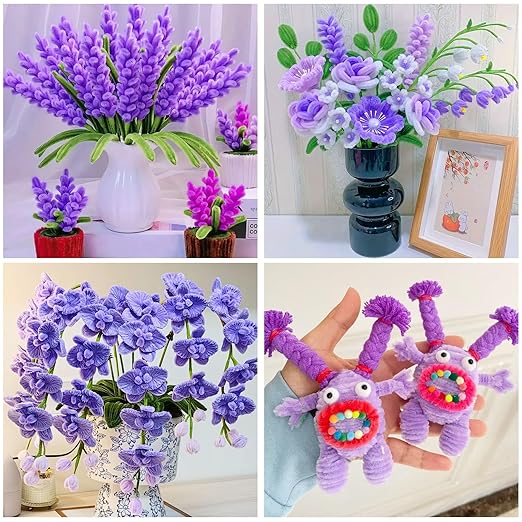 500PCS Pipe Cleaners Craft - Purple Pipe Cleaners Craft Bulk Supplies, Chenille Stems for Kids and Adults DIY Arts Crafts Project