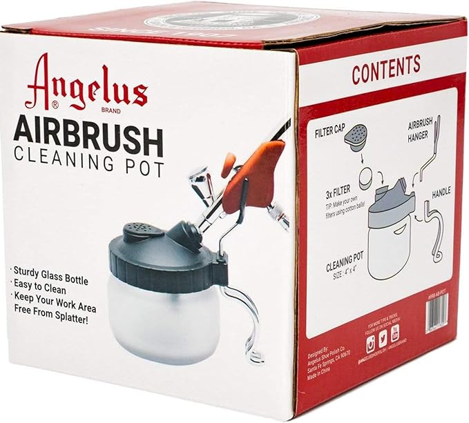 ANGELUS Airbrush Cleaning Pot, Glass Cleaning Pot with Holder, Cleans Airbrush, Airbrush Holder Station