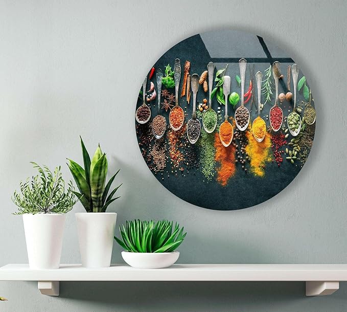 My Photostation.com 27.5''(70cm) Diameter Colorful Herbs Round Glass Wall Art Tempered Glass Printing Wall Decor Large Wall Art Wall Hangings