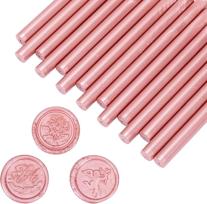 Yoption 15 Pieces Rose Gold Glue Gun Sealing Wax Sticks for Wax Seal Stamp, Great for Wedding Invitations, Envelopes, Cards, Christmas Gift Ideas, Wine Packages (Rose Gold)