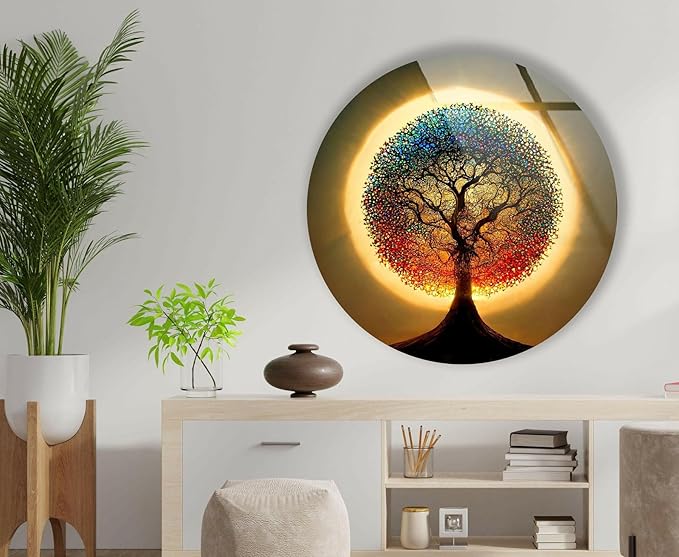My Photostation.com 10''(25cm) Diameter Life of Tree Round Glass Wall Art Tempered Glass Printing Wall Decor Large Wall Art Wall Hangings