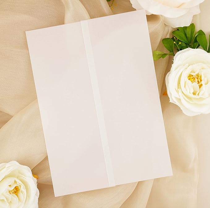 Puremigo 60 Pack Luxury Pre-Folded Vellum Jackets for 5x7 Invitations - Vellum Paper 5x7 Jackets - 115GSM Wedding Invitations Wraps - Transparent