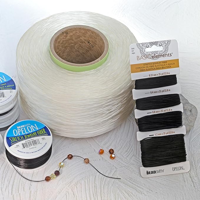 The Beadsmith Opelon Stretch Cord – Elastic Beading Fiber, Black, 0.4 mm Diameter, 5 Meters (16.4 ft) Spool