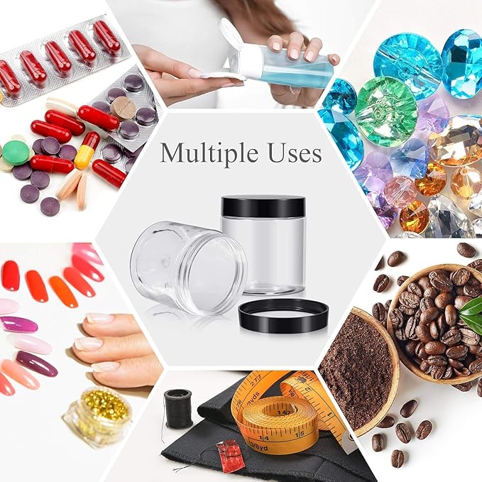 24 Pieces Empty Clear Plastic Jars with Lids Round Storage Containers Wide-Mouth for Beauty Product Cosmetic Cream Lotion Liquid Butter Craft and Food (Black Lid, 8 oz)
