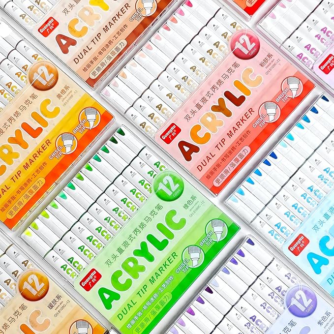 kander 12 Colors Dual Tip Acrylic Paint Markers, Adobe Brown Color — Extra Fine & Soft Brush Pen Set with Direct Ink Flow for Sketching, Detailing, Coloring on Wood, Canvas, Rock, Glass, DIY Crafts