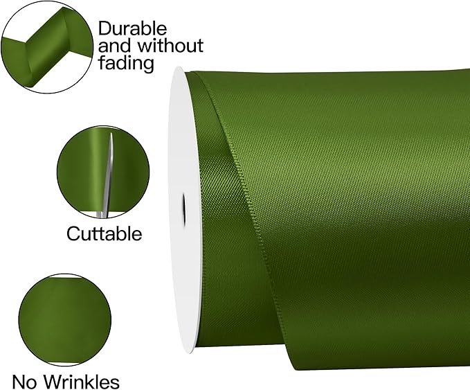 Moss Satin Ribbon 4 Inch X 15 Yards Solid Color Double Faced Ribbons Perfect for Crafts Wedding Decor Bow Making Arts Sewing and More